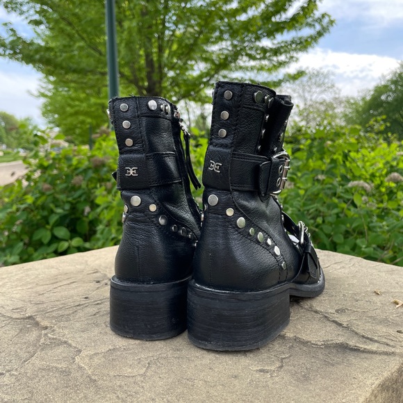 Sam Edelman 7 5 combat moto boots | black boots | 7 1/2 boots goth studded boot - Picture 2 of 5